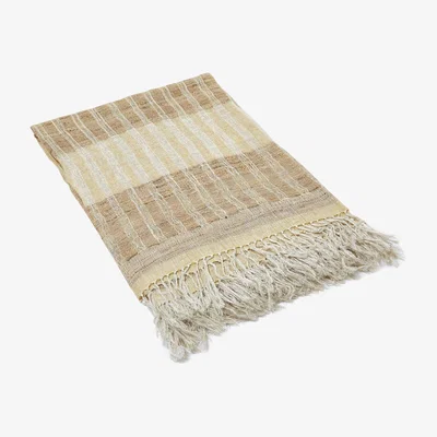 The Conran Shop Woven Linen & Silk Block Throw in Neutral