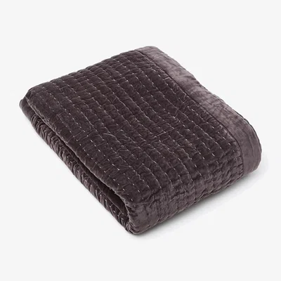 The Conran Shop Kantha Quilted Throw in Fog Velvet By The Conran Shop