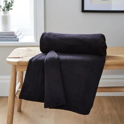 Dunelm Soft Fleece 130cm x 170cm Throw Soft Fleece Black