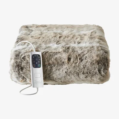 Dunelm Dreamland Relaxwell Faux Fur Heated Throw Natural