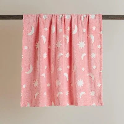 Dunelm Glow In The Dark Moon and Stars Coral Blanket Coral
