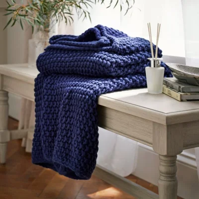 Dunelm Dunelm Navy Blue Chunky Knit Throw 130cm x 170cm Navy