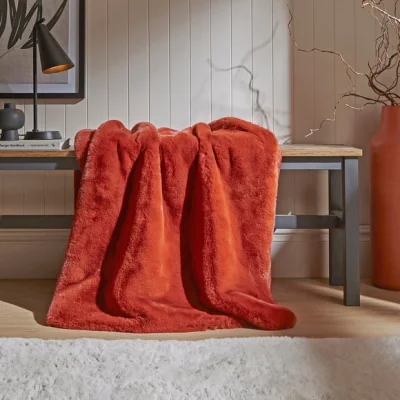 Dunelm Silky Soft Faux Fur Throw Orange Umber