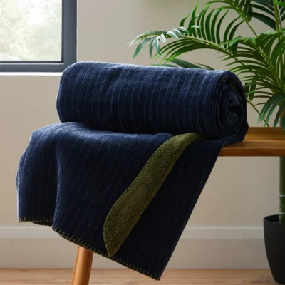Dunelm Chenille Stripe Reversible 130cm x 180cm Throw Navy