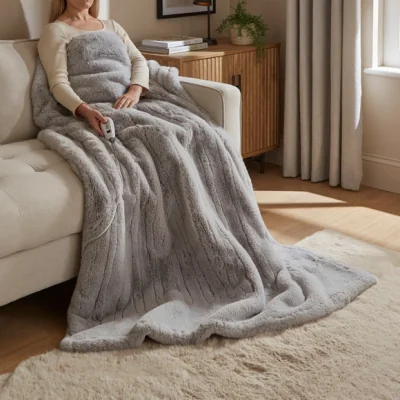 Dunelm Faux Fur Silver Electric Throw Silver
