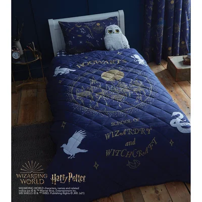 Dunelm Harry Potter Hogwarts Glow in the Dark Bedspread MultiColoured