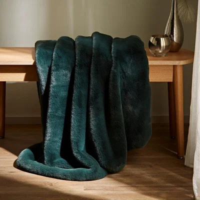Dunelm Silky Soft Faux Fur Recycled Throw Bottle (Green)