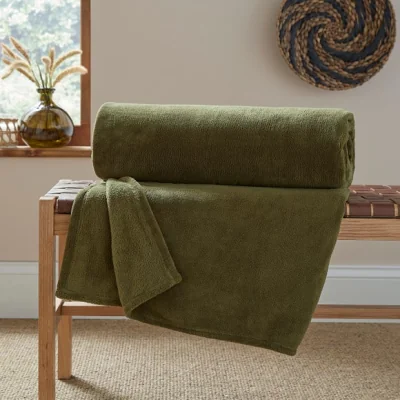 Dunelm Seriously Soft Recycled Throw, 220x220cm Seriously Soft Olive