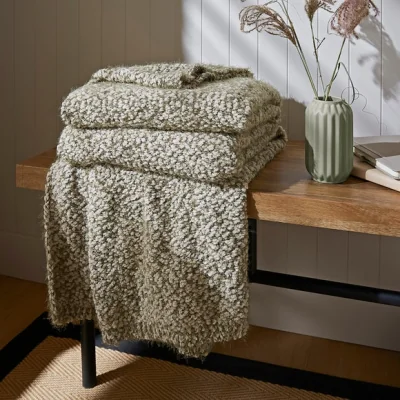 Dunelm Knitted Boucle Throw 130cm x 180cm Olive
