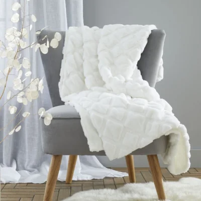 Dunelm Catherine Lansfield Cosy Diamond 130cm x 170cm Throw White