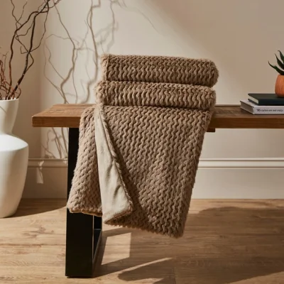 Dunelm Chevron Fur Throw 130cm X 180cm Natural