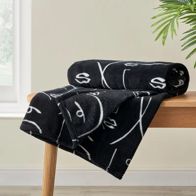 Dunelm Faces Black Fleece Throw Black