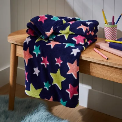 Dunelm Navy Stars Fleece Throw 120cm x 150cm Navy