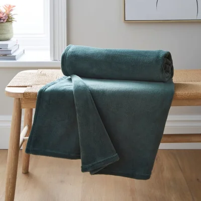 Dunelm Soft Fleece 130cm x 170cm Throw Soft Fleece Forest Green
