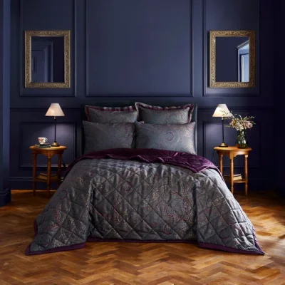 Dunelm Dorma Paisley Jacquard Bedspread Damson (Purple)