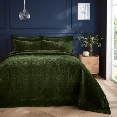 Dunelm Haisley Geo Bedspread Olive (Green)
