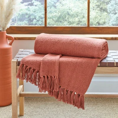 Dunelm Aris Cotton Weave 130cm x 180cm Throw Orange