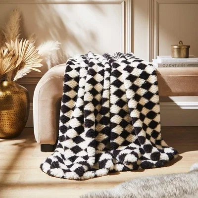 Dunelm Harlequin Fur Throw Blanket, 130cm x 180cm