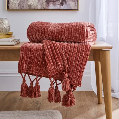 Dunelm Chunky Chenille Throw 130x180cm Rosewood Red