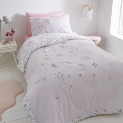 Dunelm Enchanted Unicorn Quilted Bedspread Pink