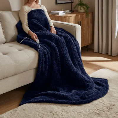 Dunelm Teddy Electric Throw Navy (Blue)