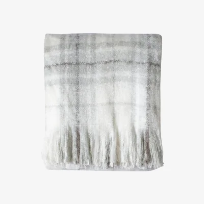 Dunelm Checked Faux Mohair Throw Grey