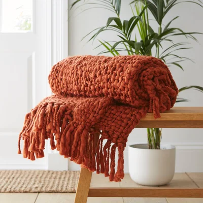 Dunelm Freya Chunky Knit 130cm x 180cm Throw Orange