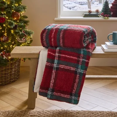 Dunelm Tartan Sherpa Throw Blanket 130cm x 180cm