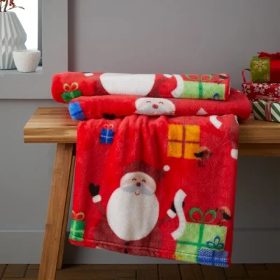 Dunelm Catherine Lansfield Santa's Christmas Presents 130x170cm Throw Red
