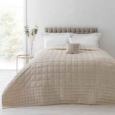 Dunelm Velvet Square Champagne Bedspread Gold