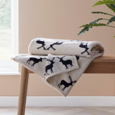 Dunelm Stag Print Natural Throw Natural