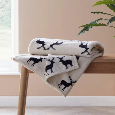 Dunelm Stag Print Natural Throw Natural