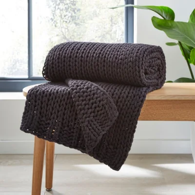 Dunelm Chunky Knit Recycled Throw 130cm x 170cm Black