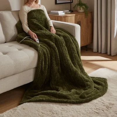 Dunelm Teddy Electric Throw Olive (Green)