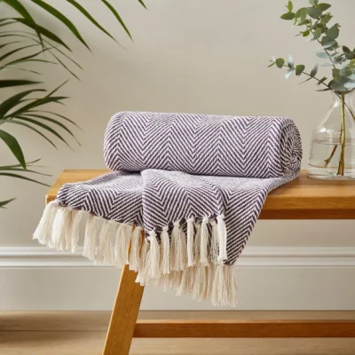 Dunelm Jenson Herringbone 130cm x 180cm Throw Purple