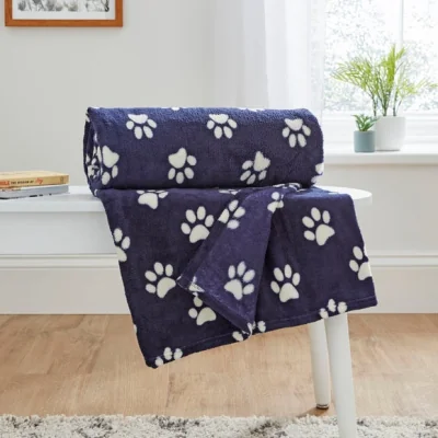 Dunelm Printed Paw Print Throw Navy