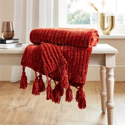 Dunelm Chunky Chenille Throw 130x180cm Orange Umber