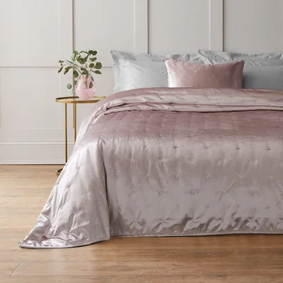 Dunelm Sheen Pink Velvet Bedspread Blush