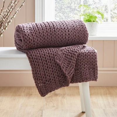 Dunelm Chunky Knit Recycled Throw 130cm x 170cm Thistle