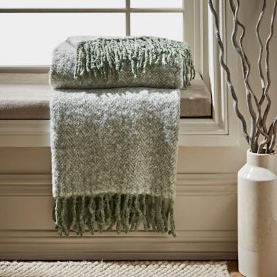 Dunelm Herringbone Woven Throw Green