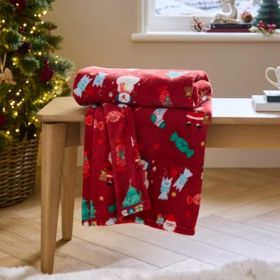 Dunelm Santa Snowman Fleece Throw Blanket 130cm x 170cm