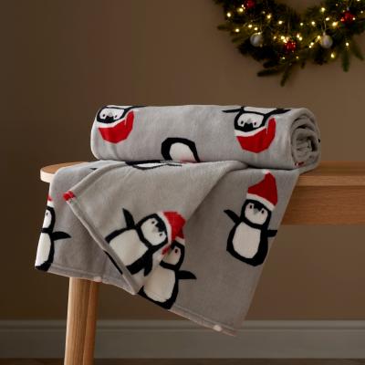 Dunelm Penguin Printed Fleece 130x160cm Throw MultiColoured
