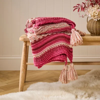 Dunelm Knitted Tassel Throw Blanket 130cm x 180cm