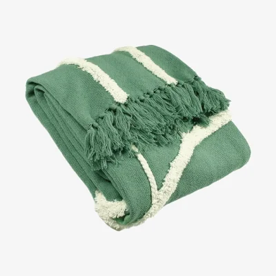 Dunelm Rainbow Tufted 130cm x 150cm Throw Green/White