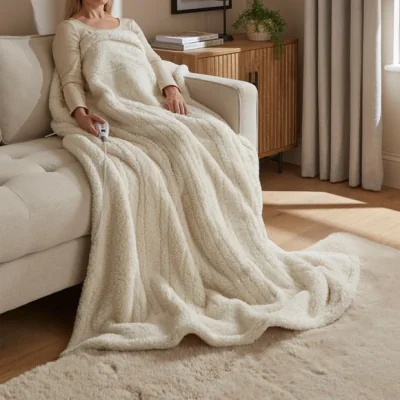 Dunelm Teddy Electric Throw Cream