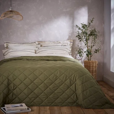 Dunelm Helston Bedspread Olive (Green)