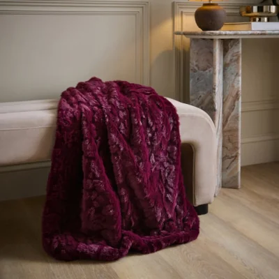 Dunelm Floral Carved Faux Fur Throw Blanket 130cm x 180cm