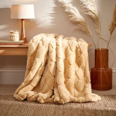 Dunelm Diamond Faux Fur Throw Blanket, 130cm x 180cm