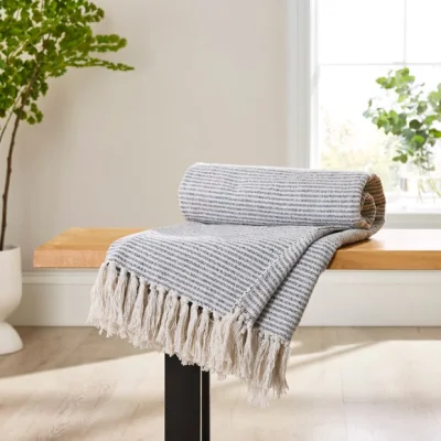 Dunelm Russell Stripe Throw Blue
