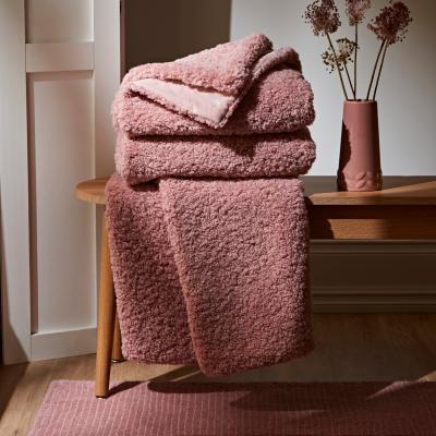 Dunelm Borg Wool Look Throw Pink